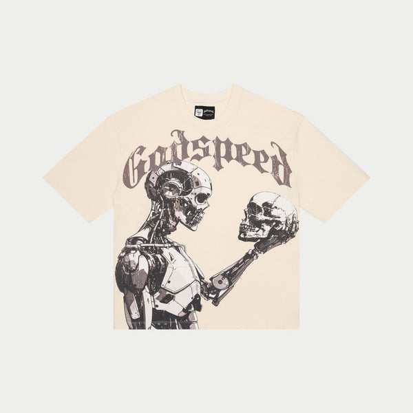 GODSPEED "HUMAN VS AI" TEE (CREAM WASH/GREY LETTERS)
