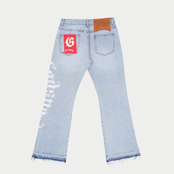 Godspeed Og Logo Flared Denim Printed (Blue Wash)