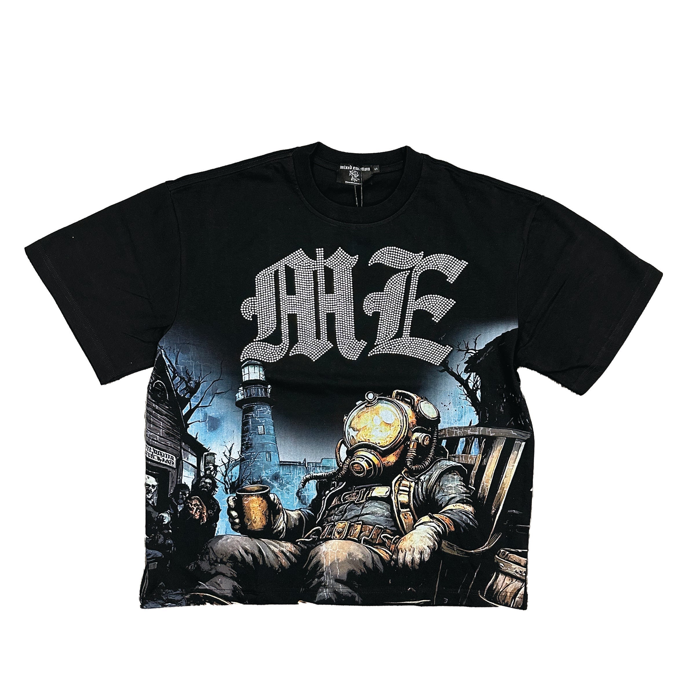 MIXED EMOTION ASTRONAUT RHINESTONE TEE (BLACK)