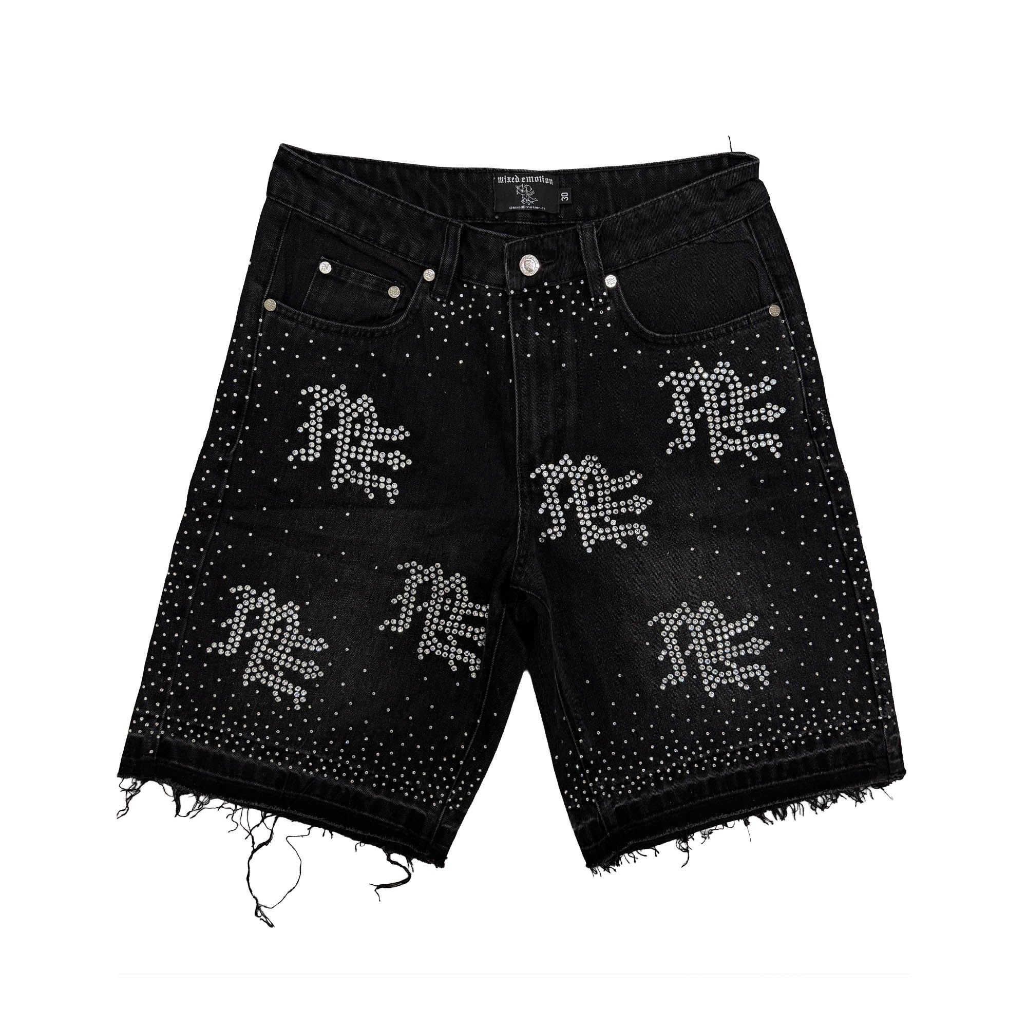 Mixed Emotion Rhinestone Denim Shorts (Black)