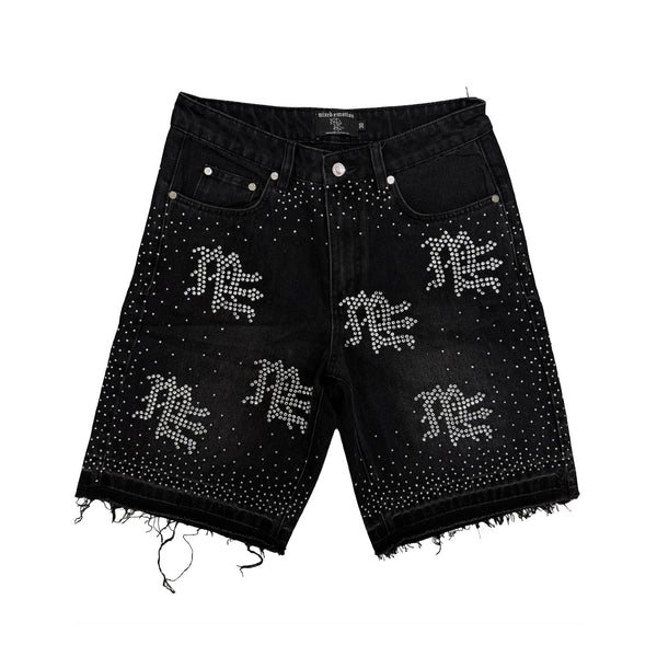 Mixed Emotion Rhinestone Denim Shorts (Black)