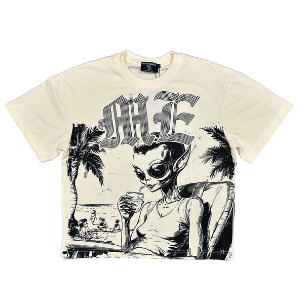 MIXED EMOTION BEACH RHINESTONE TEE (CREAM)