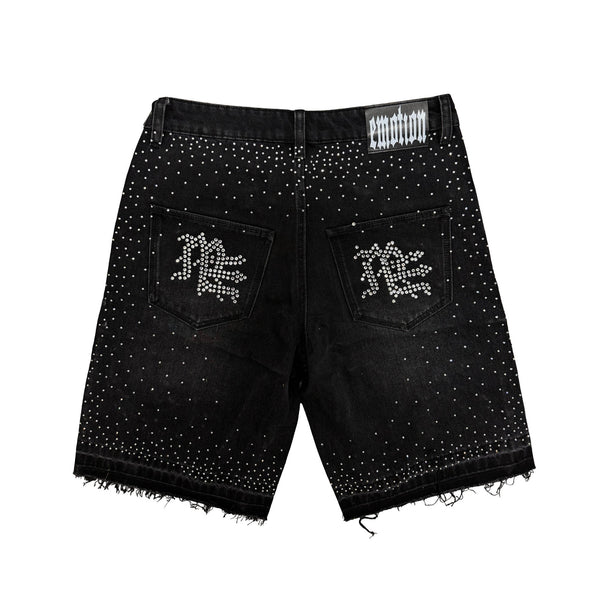 Mixed Emotion Rhinestone Denim Shorts (Black)