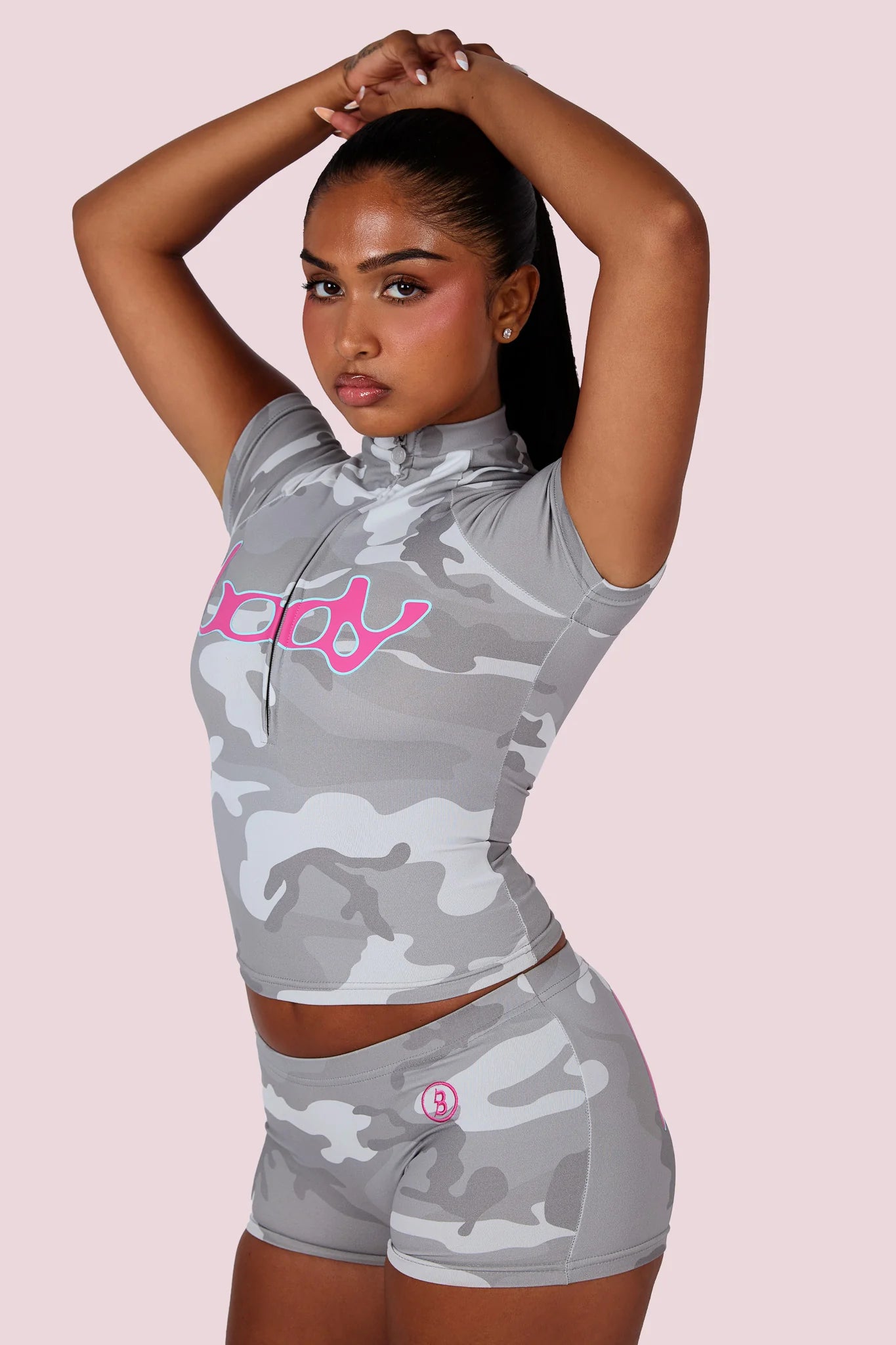 Body By Raven Basics Short Set (Snow Camo/Neon Pink)