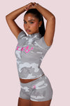 Body By Raven Basics Short Set (Snow Camo/Neon Pink)
