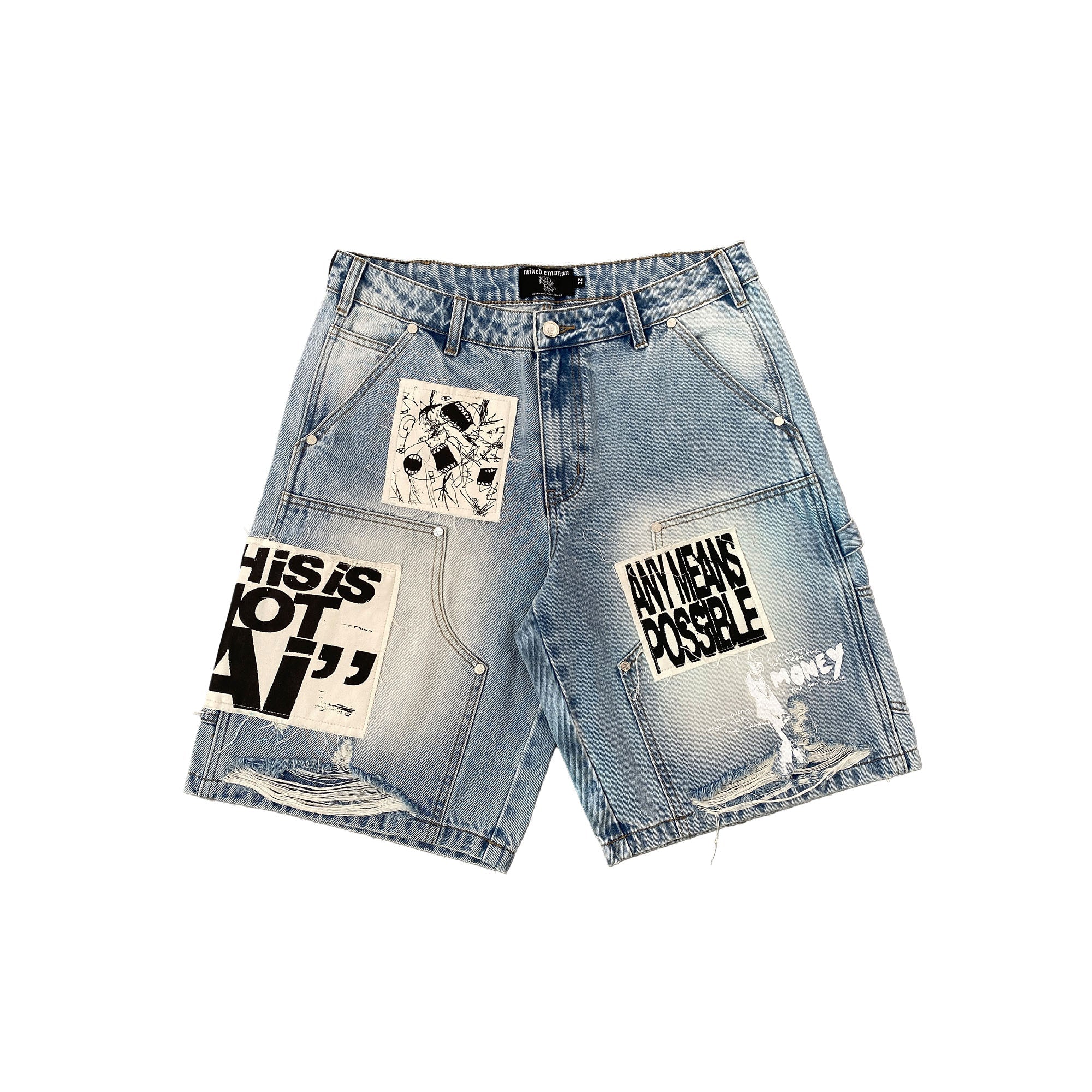 Mixed Emotion Blue 'AI' Denim Shorts