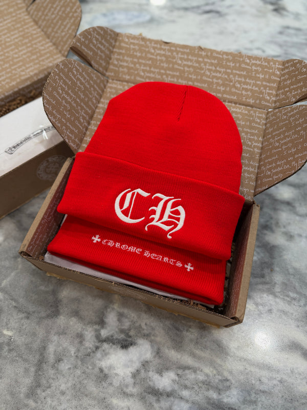 Chrome Hearts Embroidered CH Logo Beanie (Red)