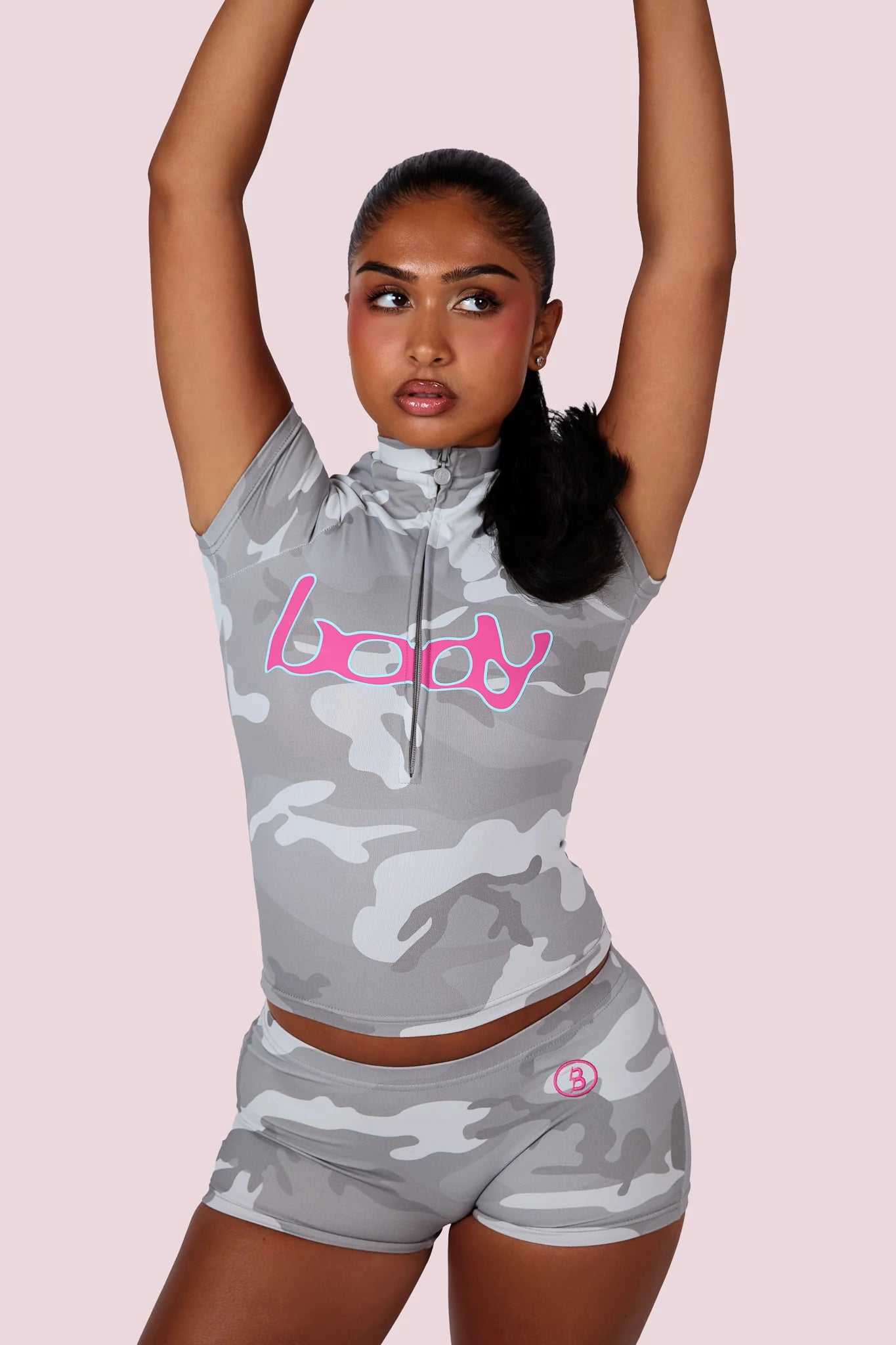 Body By Raven Basics Short Set (Snow Camo/Neon Pink)