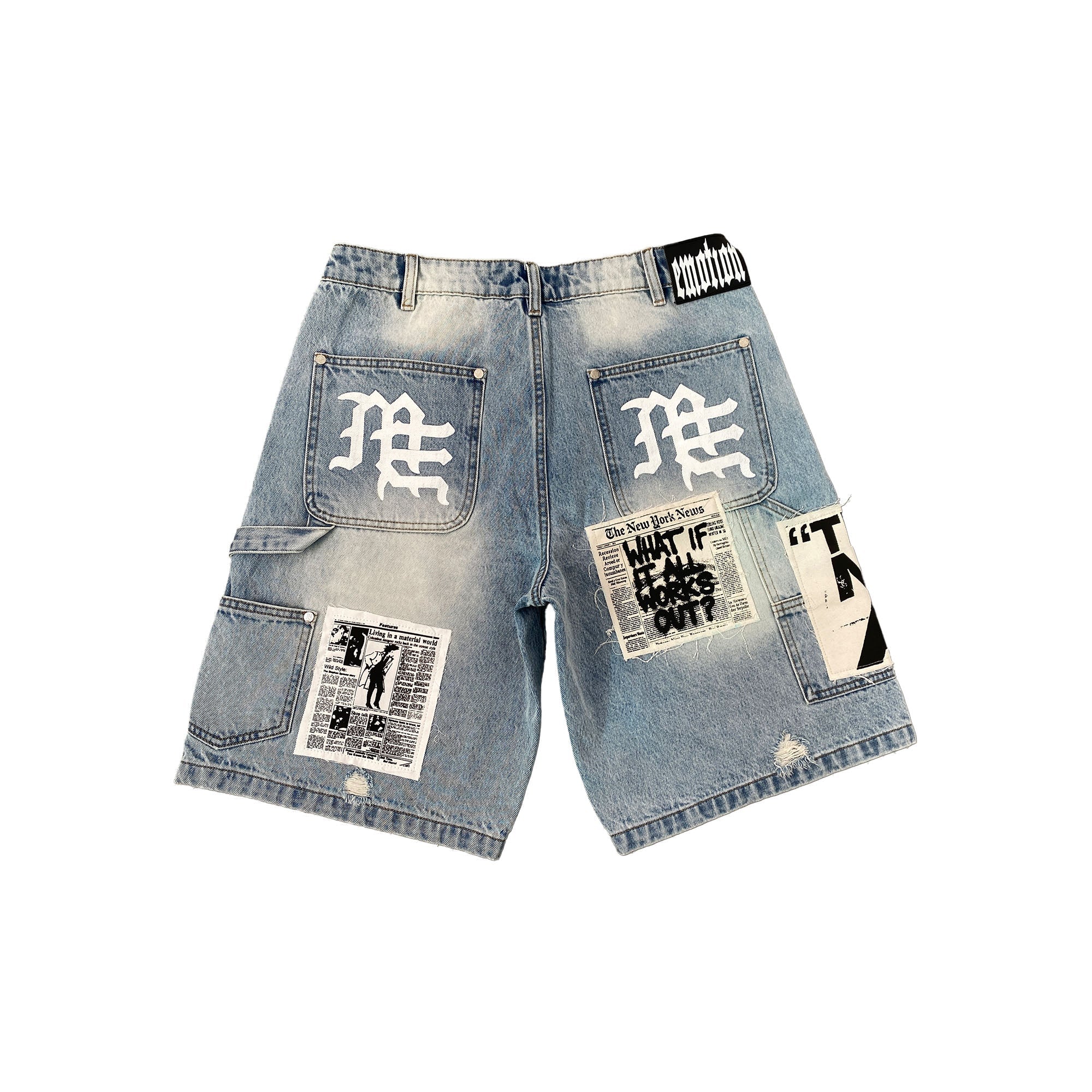 Mixed Emotion Blue 'AI' Denim Shorts