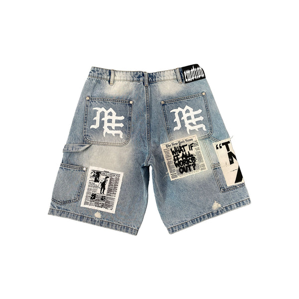 Mixed Emotion Blue 'AI' Denim Shorts