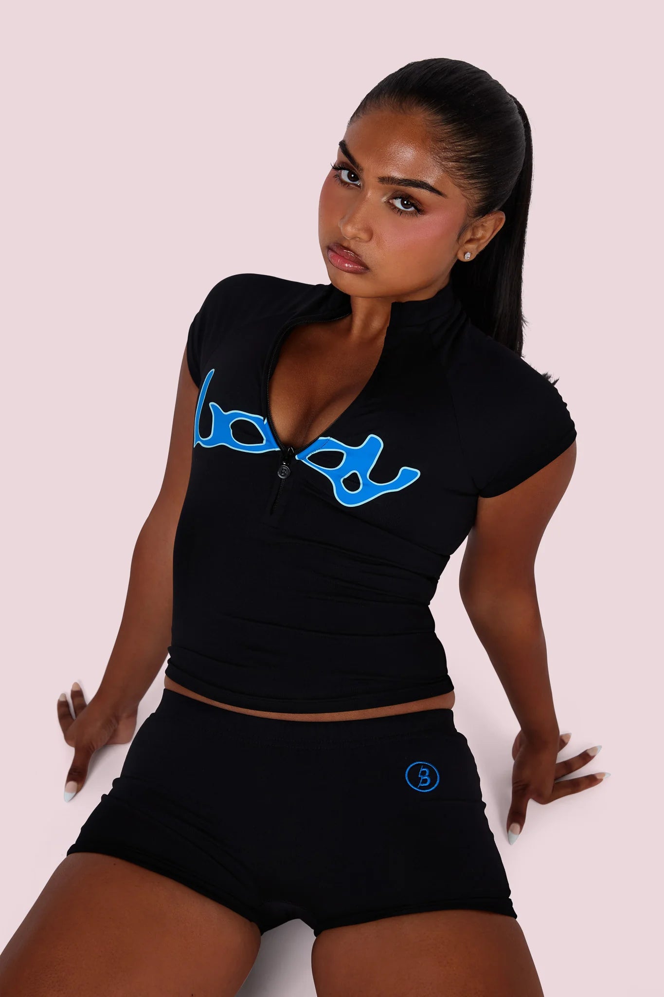 Body By Raven Basics Short Set (Black/Cerulean Blue)