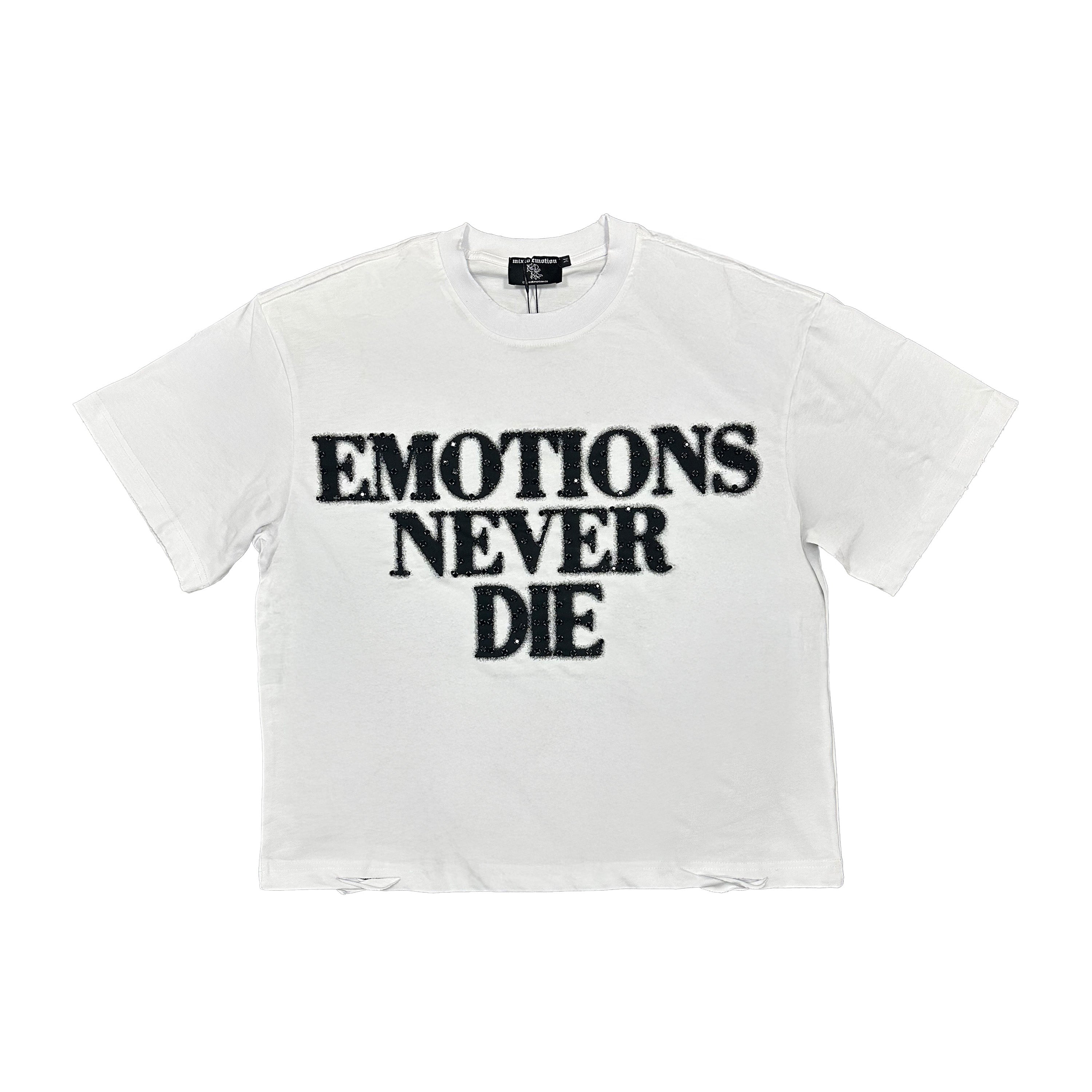 MIXED EMOTION E.N.D. RHINESTONE TEE (WHITE)
