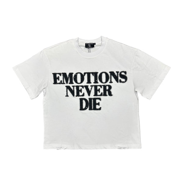 MIXED EMOTION E.N.D. RHINESTONE TEE (WHITE)