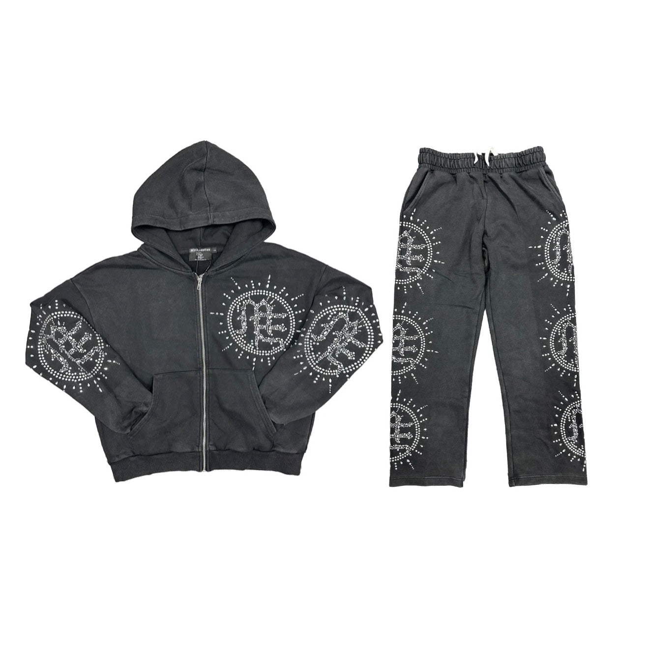 MIXED EMOTION ECLIPSE RHINESTONE SWEATSUIT (WASHED BLACK)