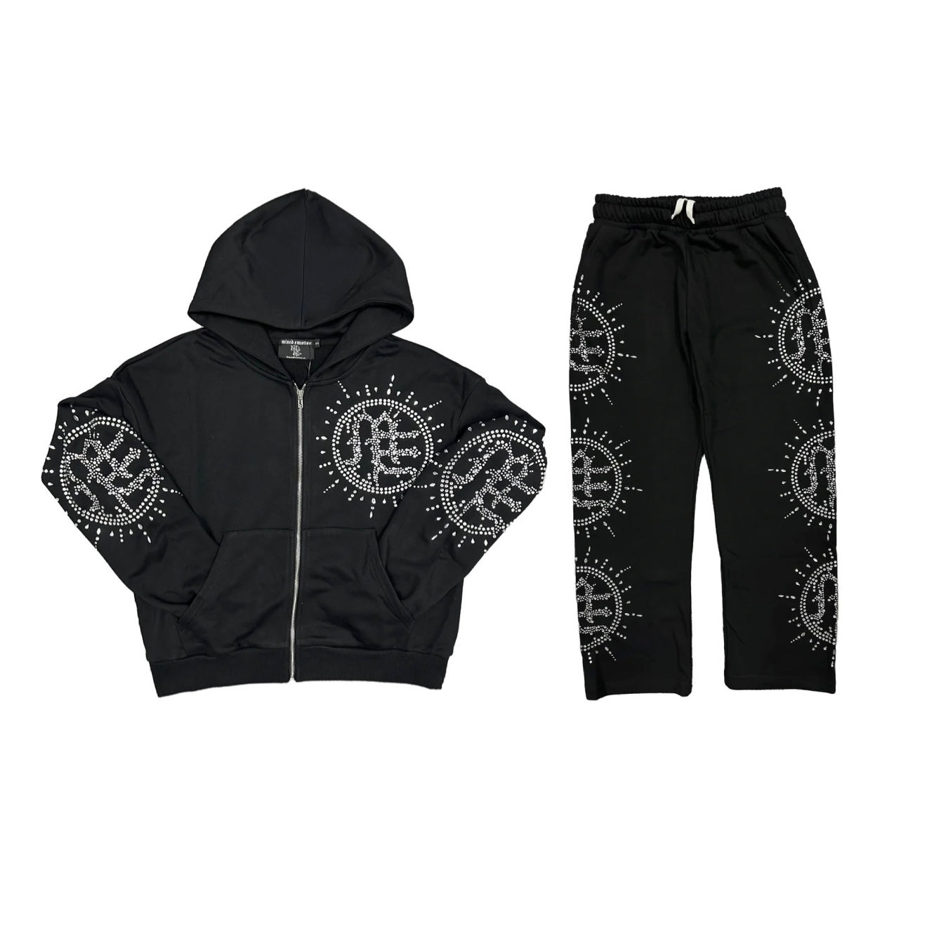 MIXED EMOTION ECLIPSE RHINESTONE SWEATSUIT (BLACK)
