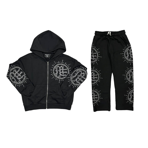 MIXED EMOTION ECLIPSE RHINESTONE SWEATSUIT (BLACK)