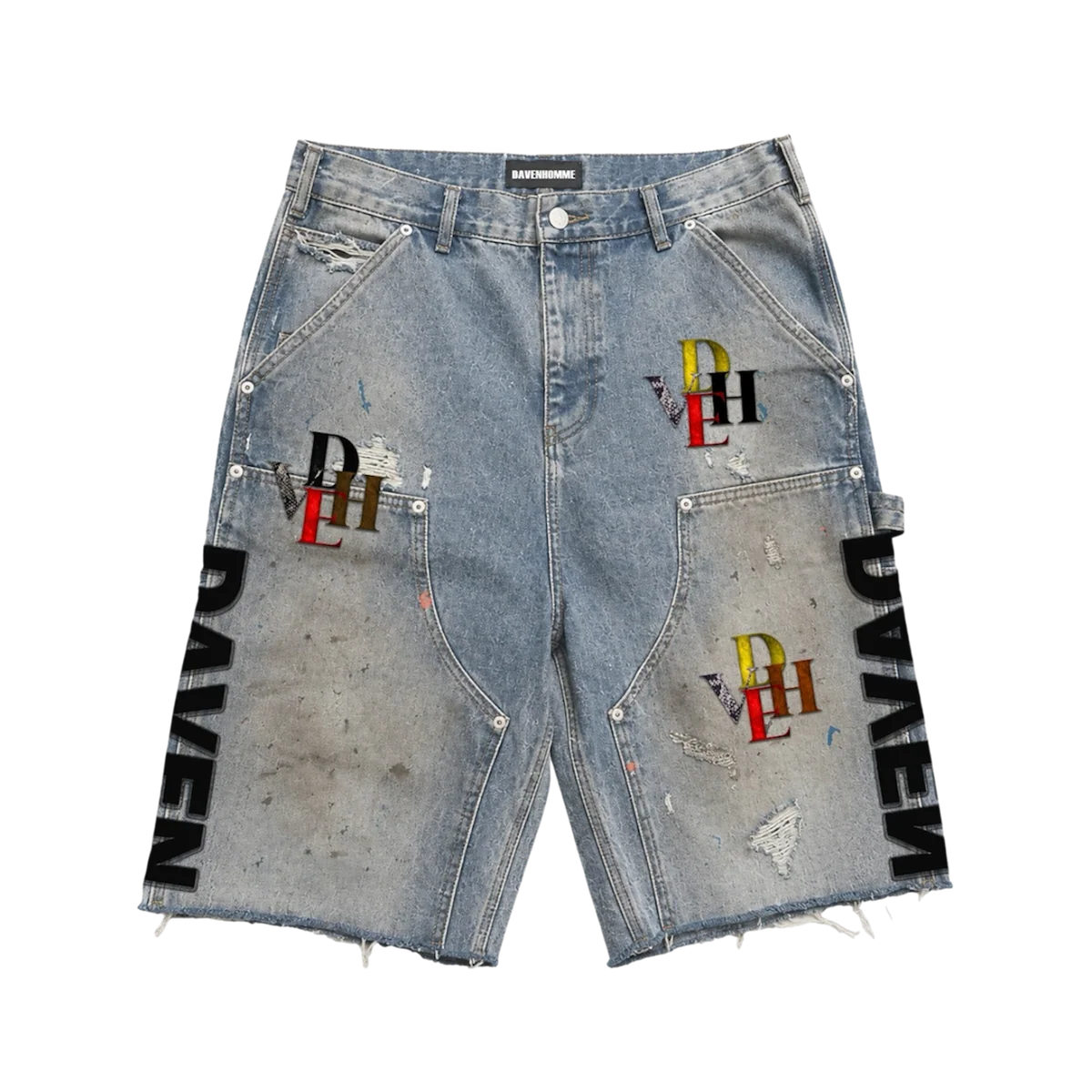 Daven Homme Hybrid Denim Leather Shorts