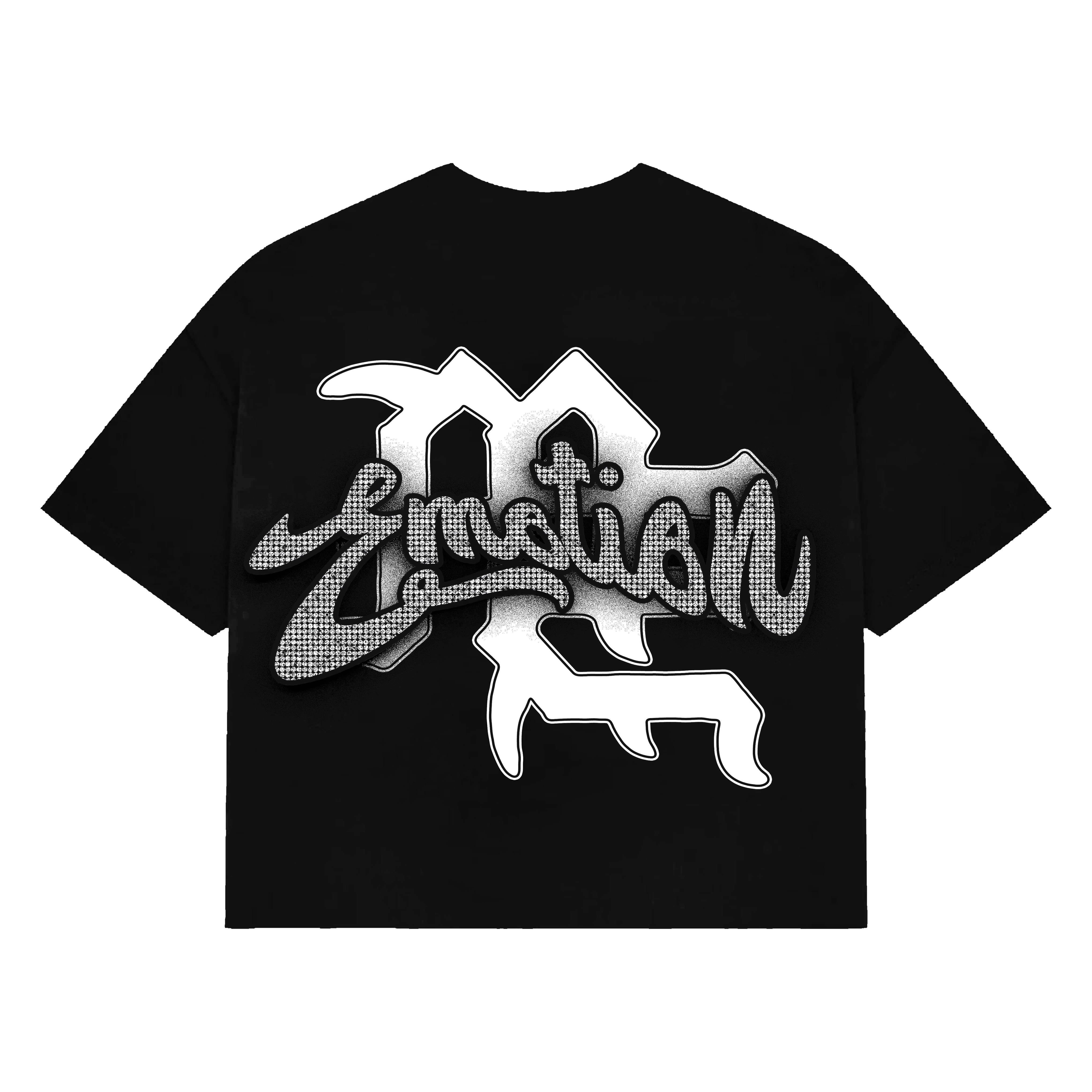 MIXED EMOTION BLACK RHINESTONE CROPPED TEE (BLACK)