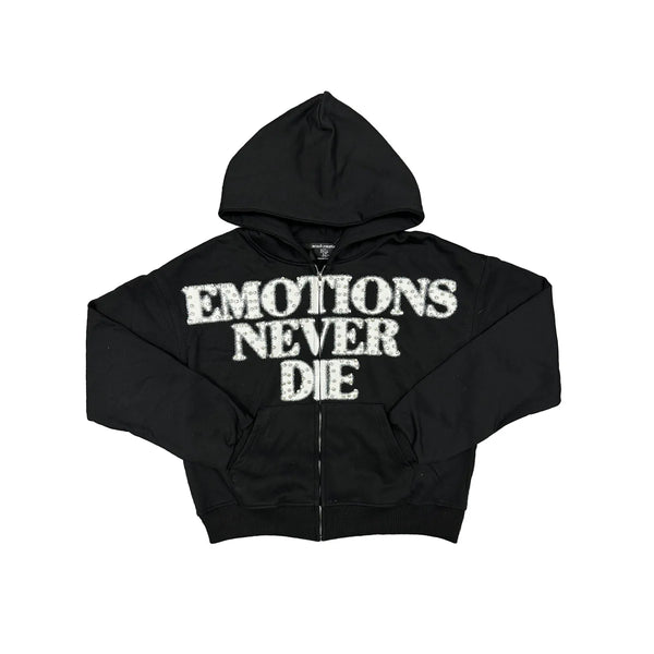 MIXED EMOTION E.N.D. RHINESTONE ZIP UP HOODIE (BLACK)