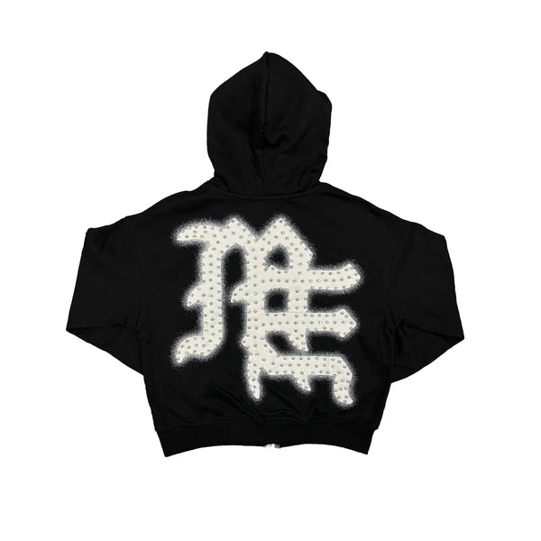 MIXED EMOTION E.N.D. RHINESTONE ZIP UP HOODIE (BLACK)