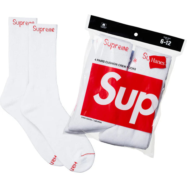 Supreme Hanes Crew Socks 4 Pack (White)
