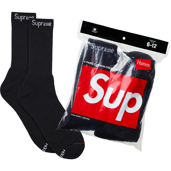Supreme Hanes Crew Socks 4 Pack (Black)