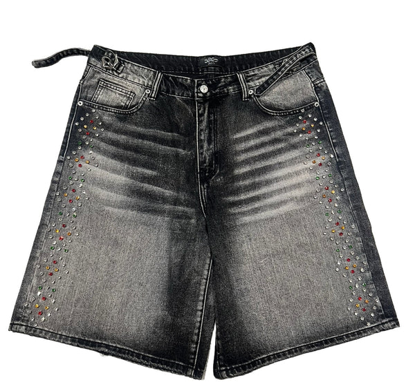 HMDD H-Star Crystal Denim Shorts (Black Wash)