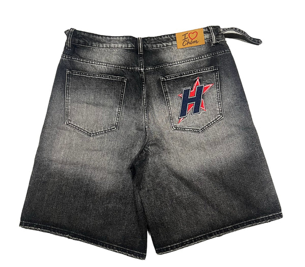 HMDD H-Star Crystal Denim Shorts (Black Wash)