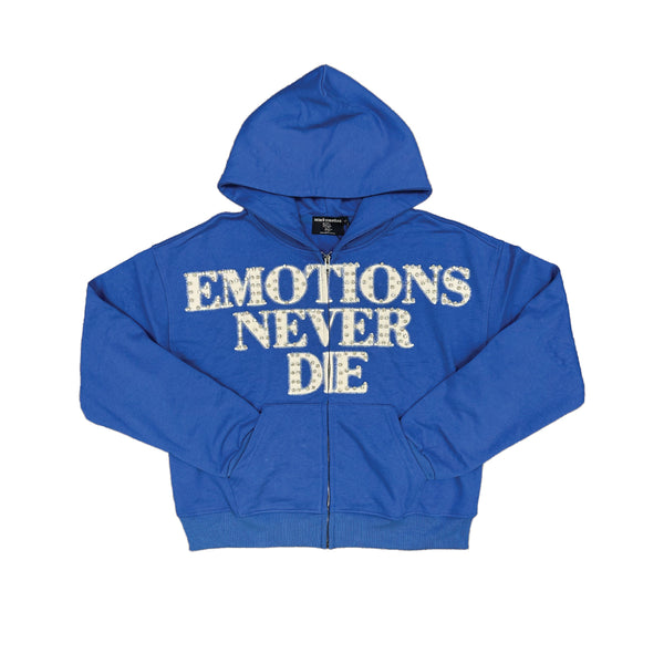 MIXED EMOTION E.N.D. RHINESTONE ZIP UP HOODIE (BLUE)