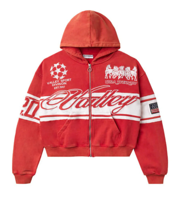 VALE CURSIVE ZIP UP HOODIE (RED)