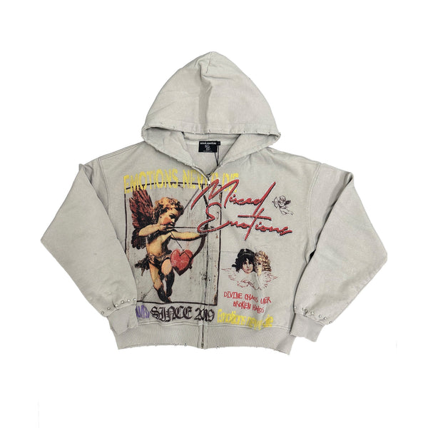 Mixed Emotion Broken Halo Zip-Up Hoodie (Grey)