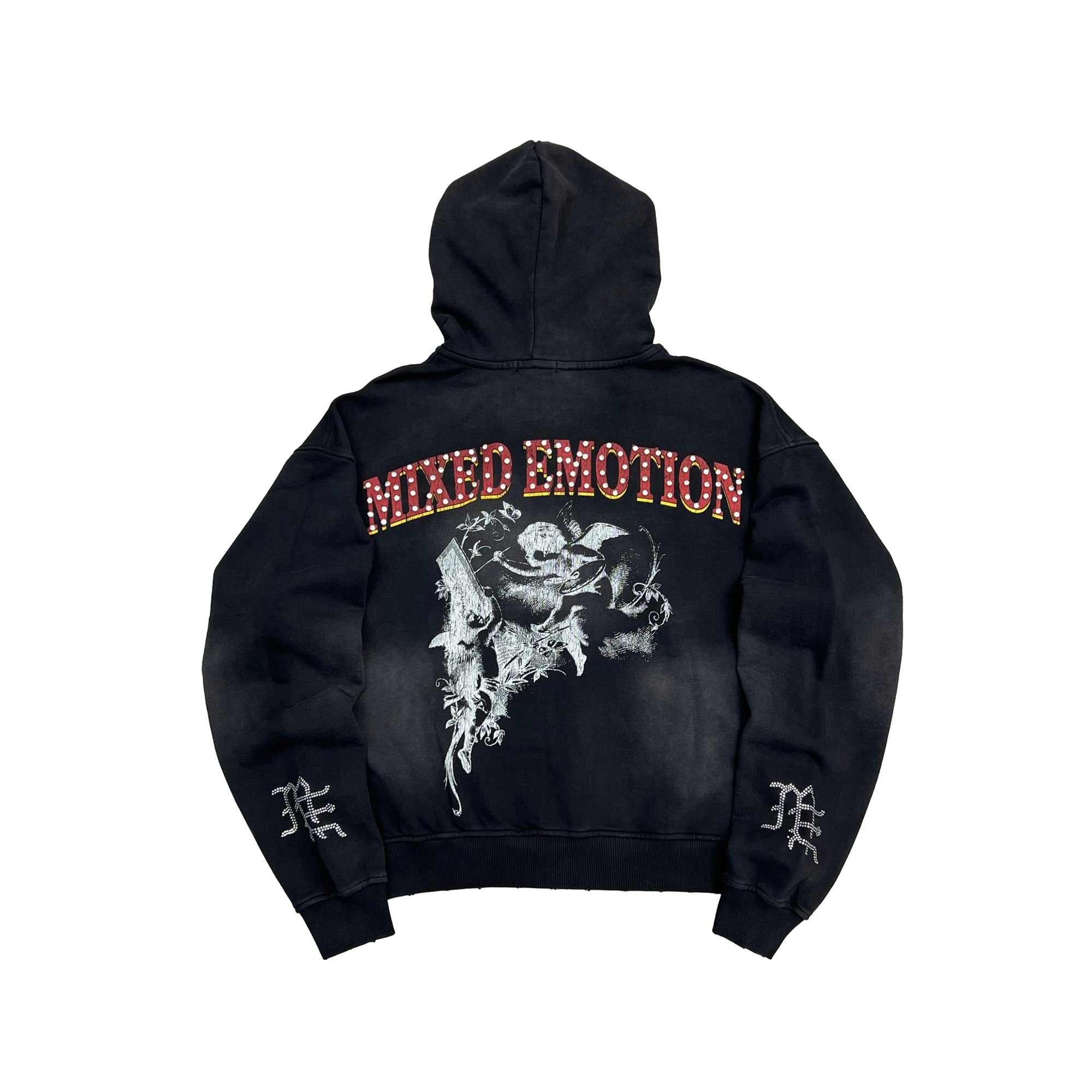 Mixed Emotion Broken Wings Zip-Up Hoodie (Black)