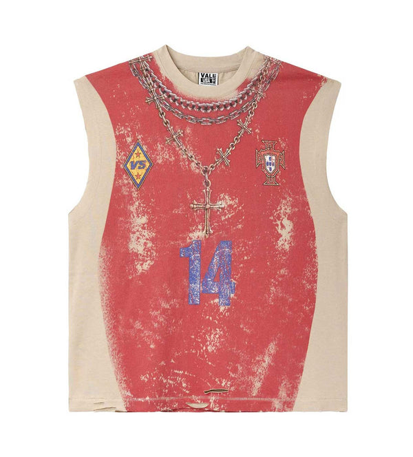 VALE FOREVER FUTB0L SLEEVELESS TEE (TAN/RED)
