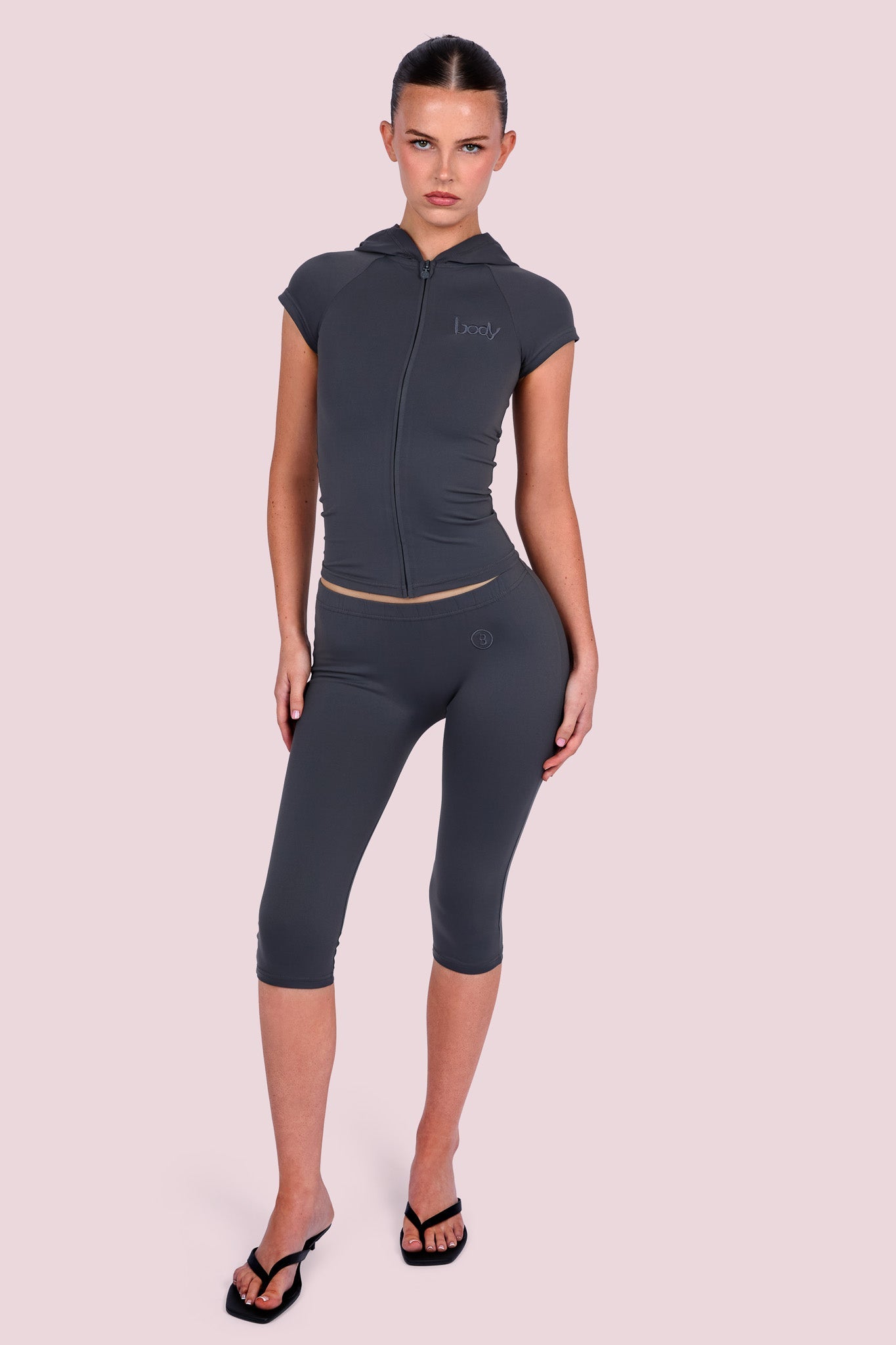 Body By Raven Basics Short Sleeve with Capri (Charcoal)