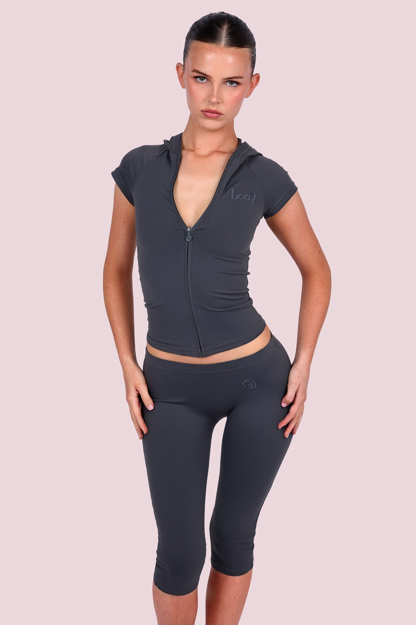 Body By Raven Basics Short Sleeve with Capri (Charcoal)
