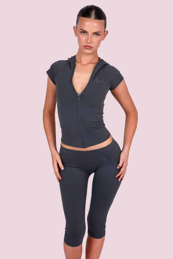 Body By Raven Basics Short Sleeve with Capri (Charcoal)