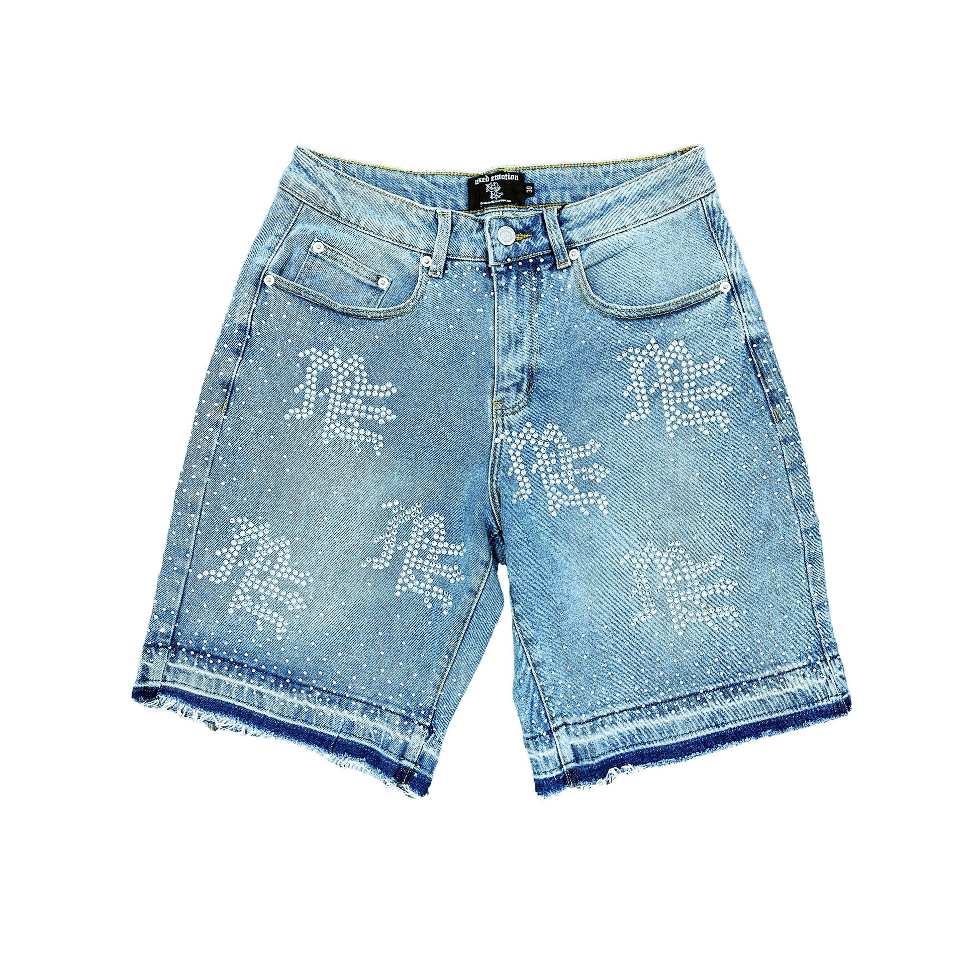 Mixed Emotion Rhinestone Denim Shorts (Blue)