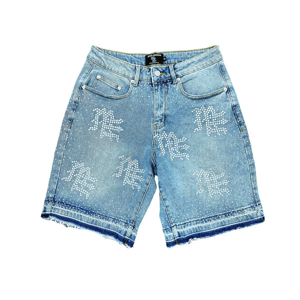 Mixed Emotion Rhinestone Denim Shorts (Blue)