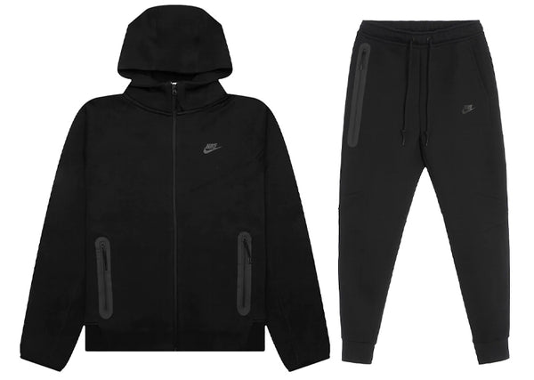 Nike Tech Fleece Full-Zip Hoodie & Joggers Full Set (Black)