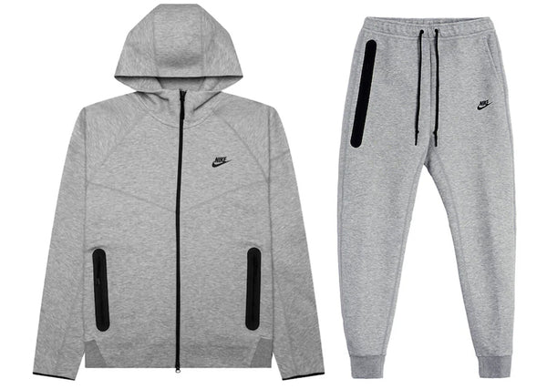 Nike Tech Fleece Full-Zip Hoodie & Joggers Full Set (Grey)