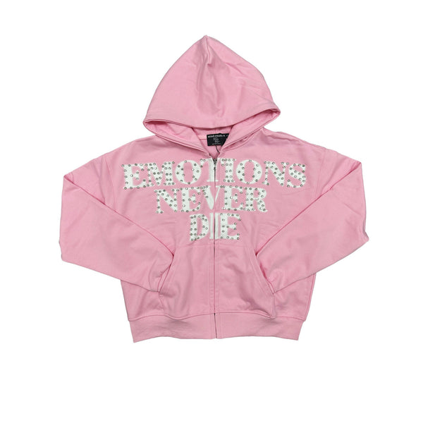 MIXED EMOTION E.N.D. RHINESTONE ZIP UP HOODIE (PINK)