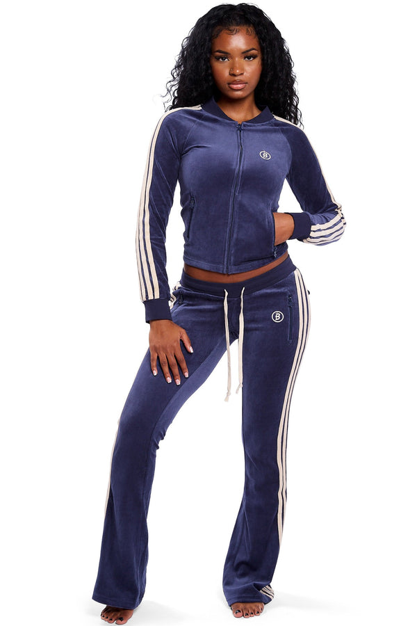 Body By Raven Velour Sweatsuit (Navy Blue/Cream)
