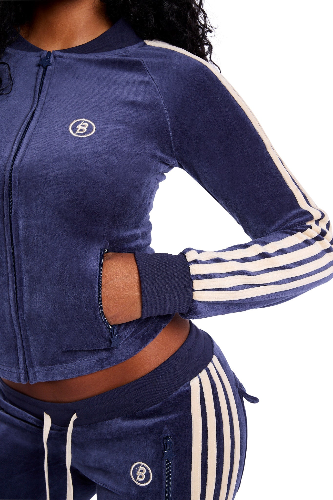 Body By Raven Velour Sweatsuit (Navy Blue/Cream)