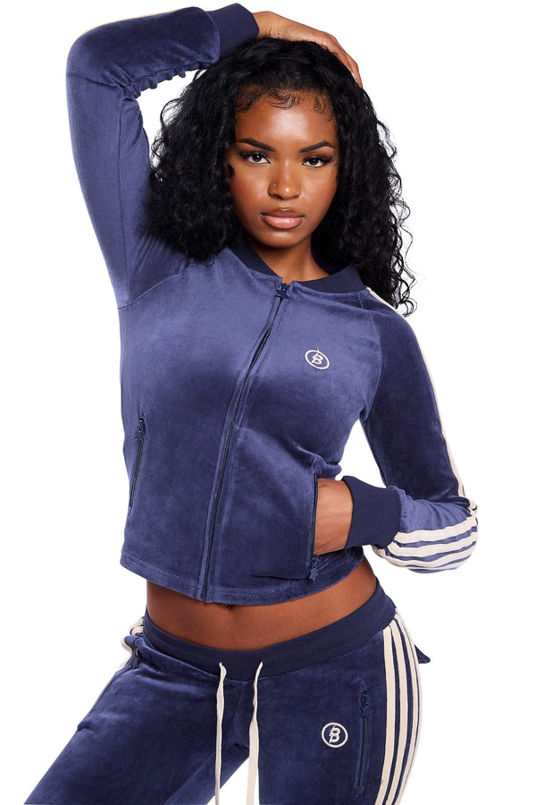 Body By Raven Velour Sweatsuit (Navy Blue/Cream)