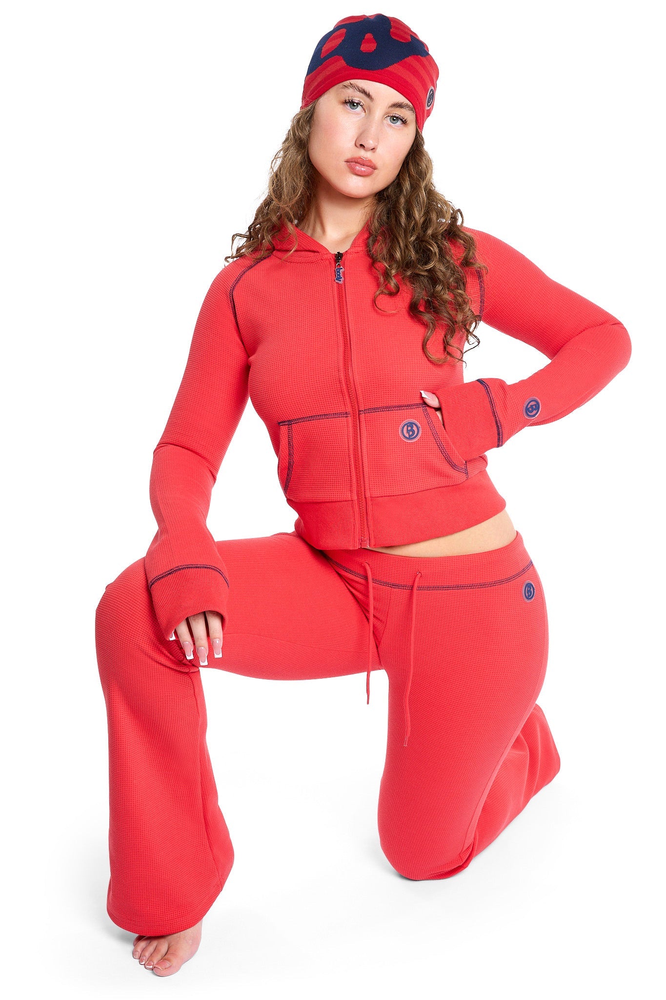 Body By Raven Waffle Knit Sweatsuit (Candy Apple/Navy)