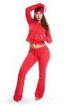 Body By Raven Waffle Knit Sweatsuit (Candy Apple/Navy)