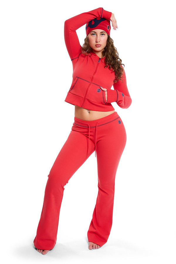 Body By Raven Waffle Knit Sweatsuit (Candy Apple/Navy)
