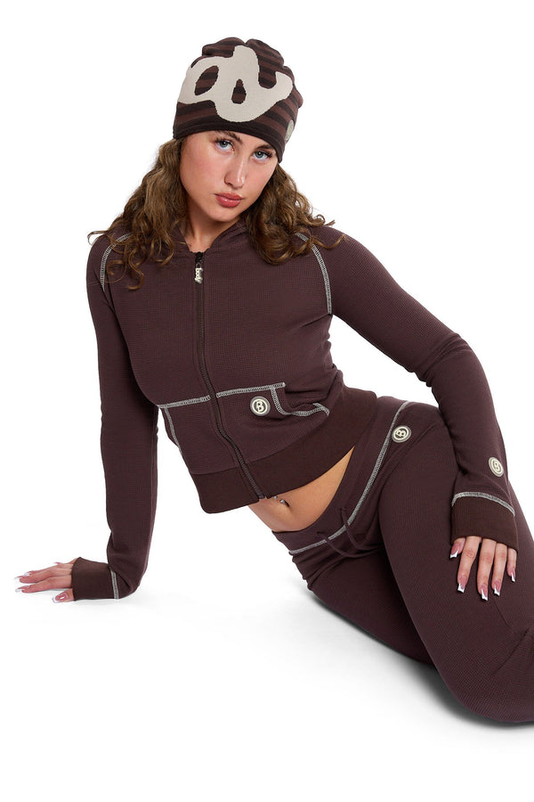 Body By Raven Waffle Knit Sweatsuit (Espresso Brown/Cream)