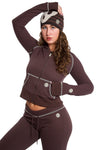 Body By Raven Waffle Knit Sweatsuit (Espresso Brown/Cream)