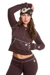 Body By Raven Waffle Knit Sweatsuit (Espresso Brown/Cream)
